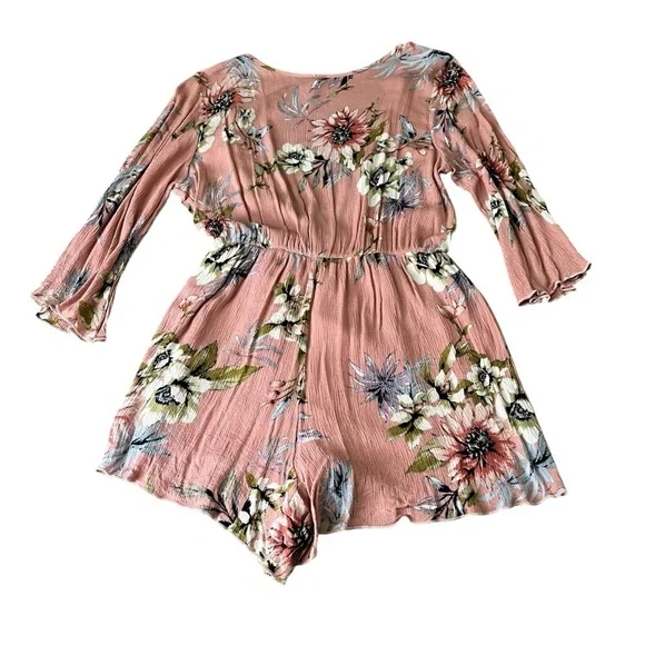 New Mode USA Floral Pink Romper with 3/4 Sleeves Size M - Picture 2 of 7